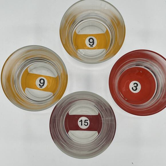 Vintage MCM Pool Balls Cocktail Drinking Glasses By Luminarc Set Of 4 France - Picture 2 of 10